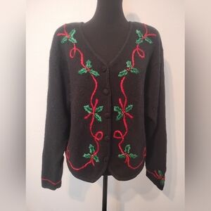 Croft & Barrow Christmas Mistletoe Button Up Cardigan